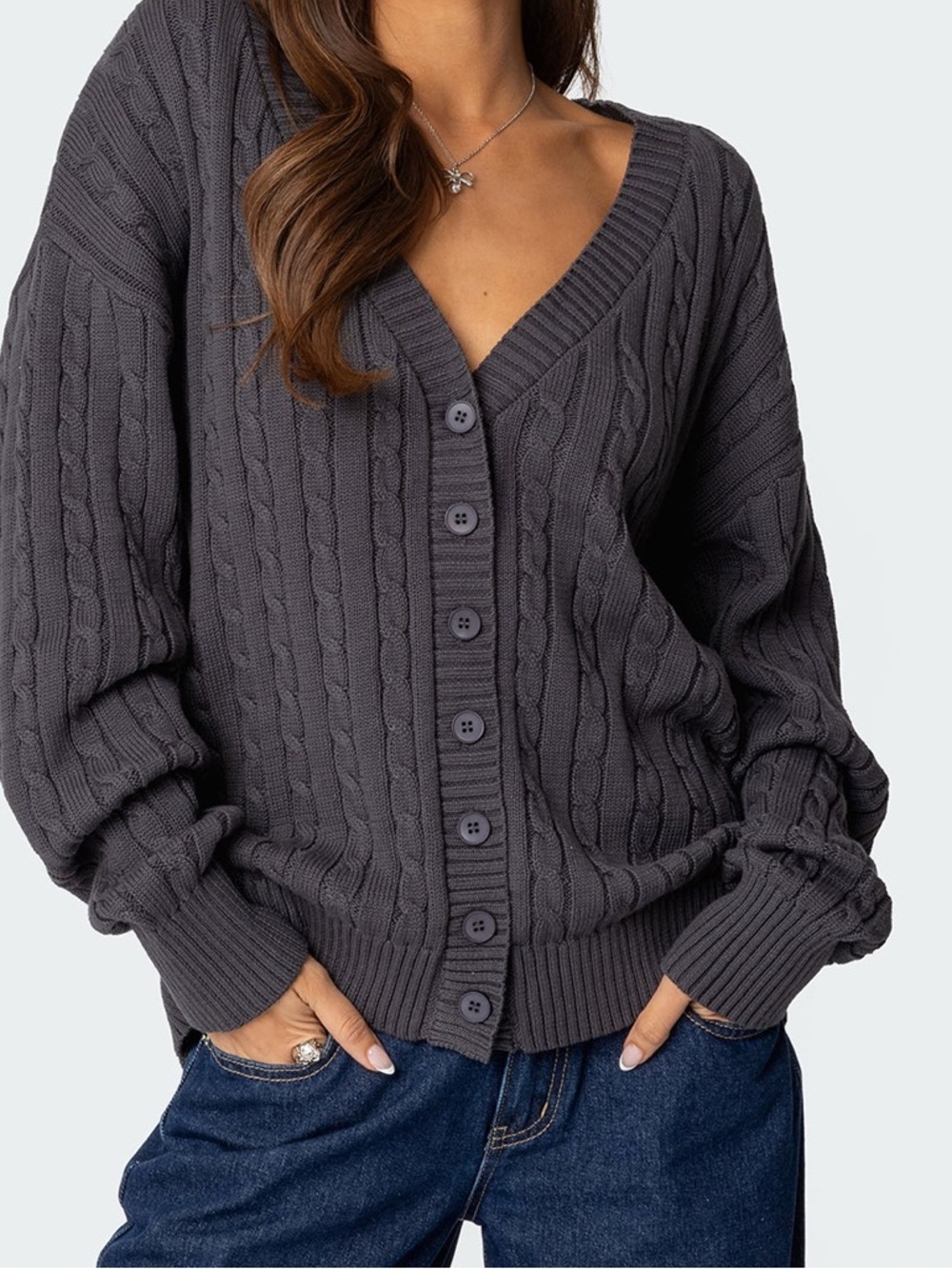 Edikted Black Cable-Knit Open Front Cardigan